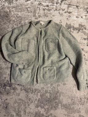 J. Crew light grey Braided-Trim Pocket Cardigan